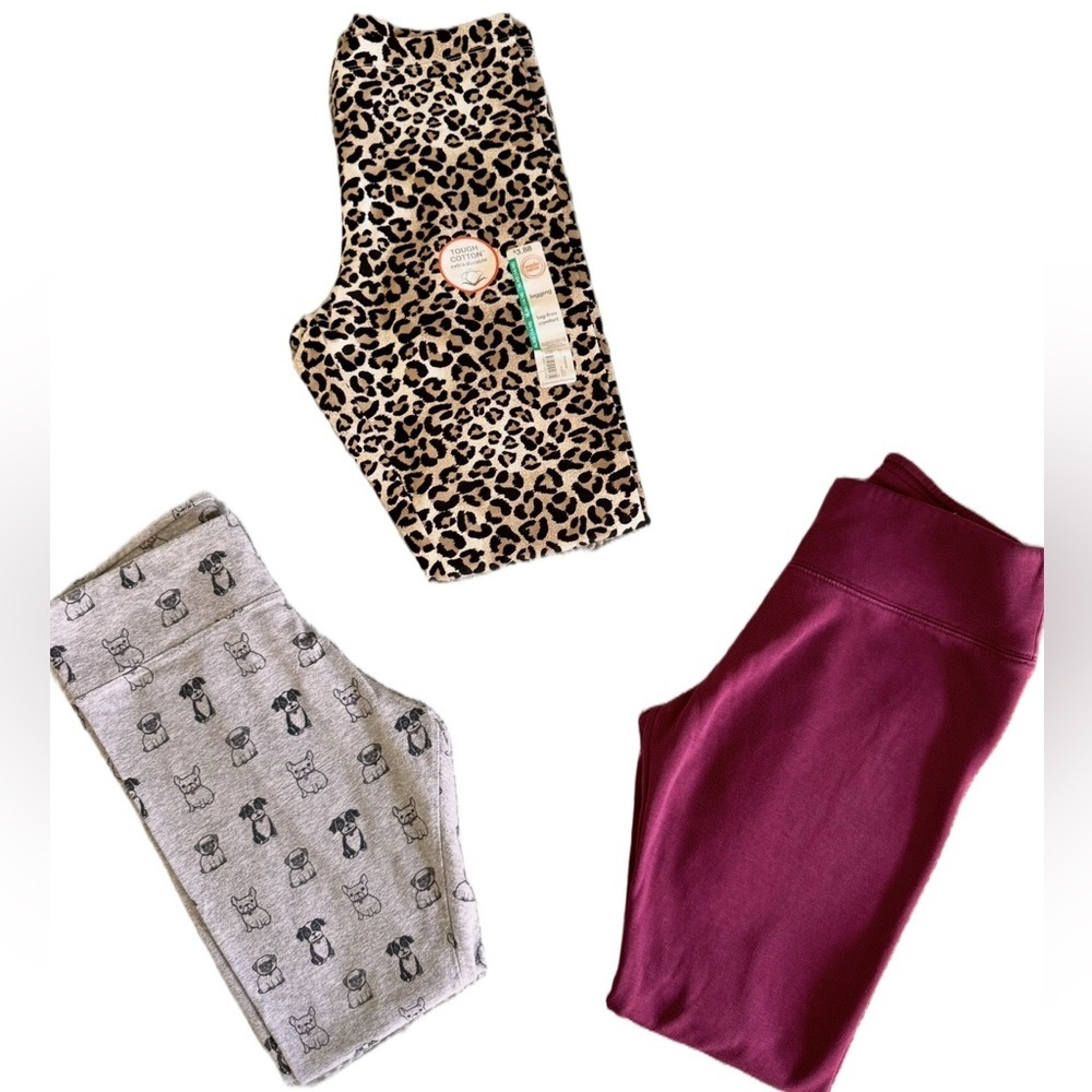 NWT A Trio of Leggings Leopard, Gray & Burgundy Justice Leggings size 14-16